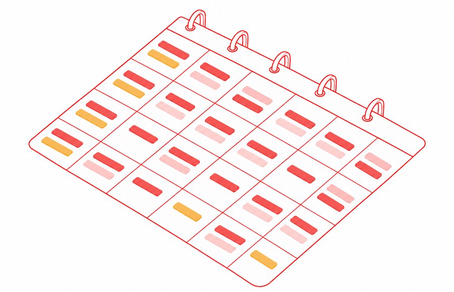 A month calendar filled with short study blocks fitted around other commitments